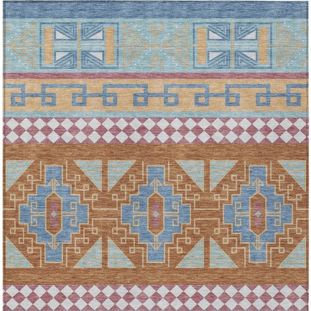 5' X 8' Blue And Aqua Tribal Washable Indoor Outdoor Area Rug HomeRoots