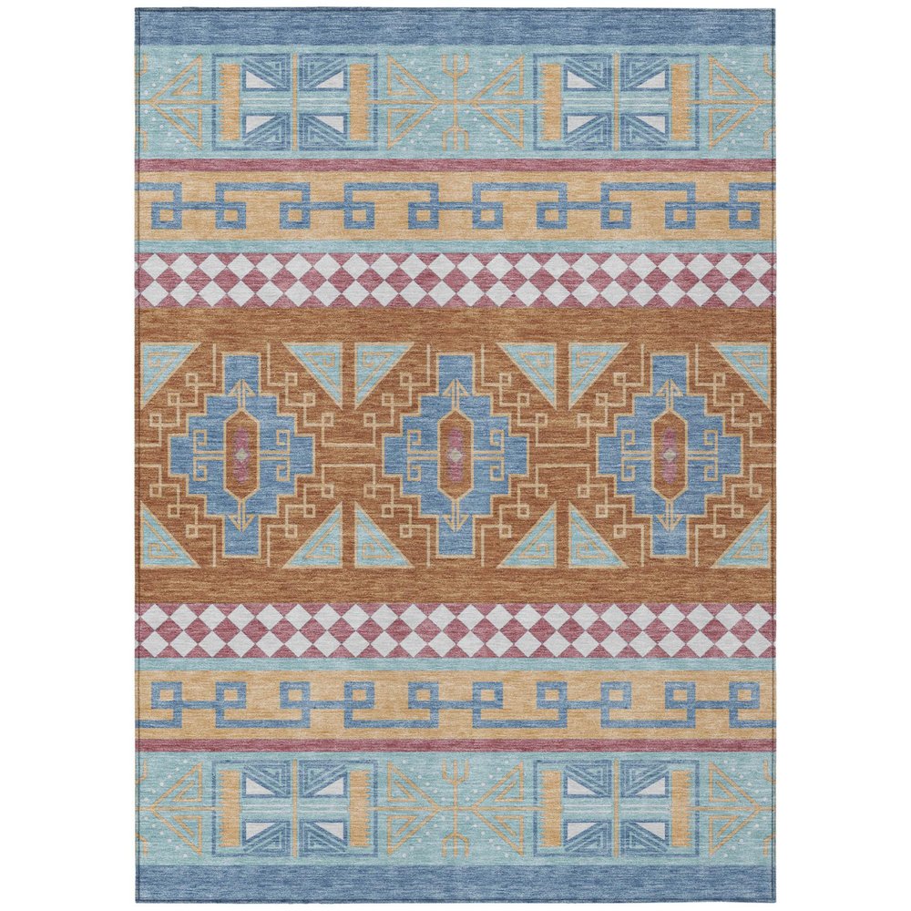 5' X 8' Blue And Aqua Tribal Washable Indoor Outdoor Area Rug HomeRoots