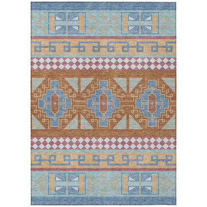 5' X 8' Blue And Aqua Tribal Washable Indoor Outdoor Area Rug HomeRoots