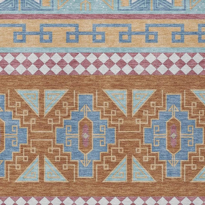 9' X 12' Blue And Aqua Tribal Washable Indoor Outdoor Area Rug HomeRoots