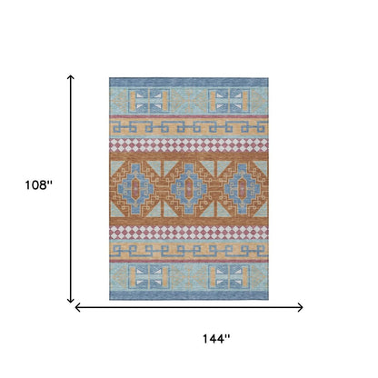 9' X 12' Blue And Aqua Tribal Washable Indoor Outdoor Area Rug HomeRoots