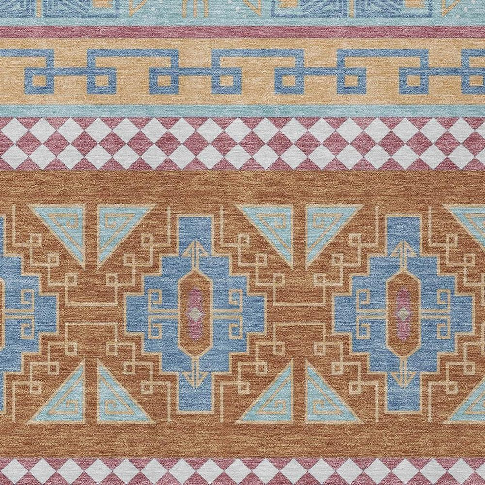 9' X 12' Blue And Aqua Tribal Washable Indoor Outdoor Area Rug — view 8