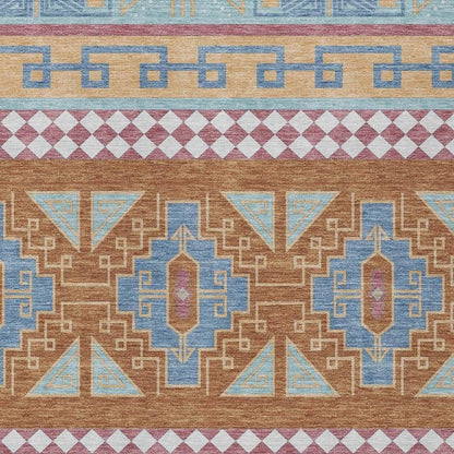 9' X 12' Blue And Aqua Tribal Washable Indoor Outdoor Area Rug HomeRoots