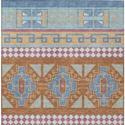 9' X 12' Blue And Aqua Tribal Washable Indoor Outdoor Area Rug HomeRoots