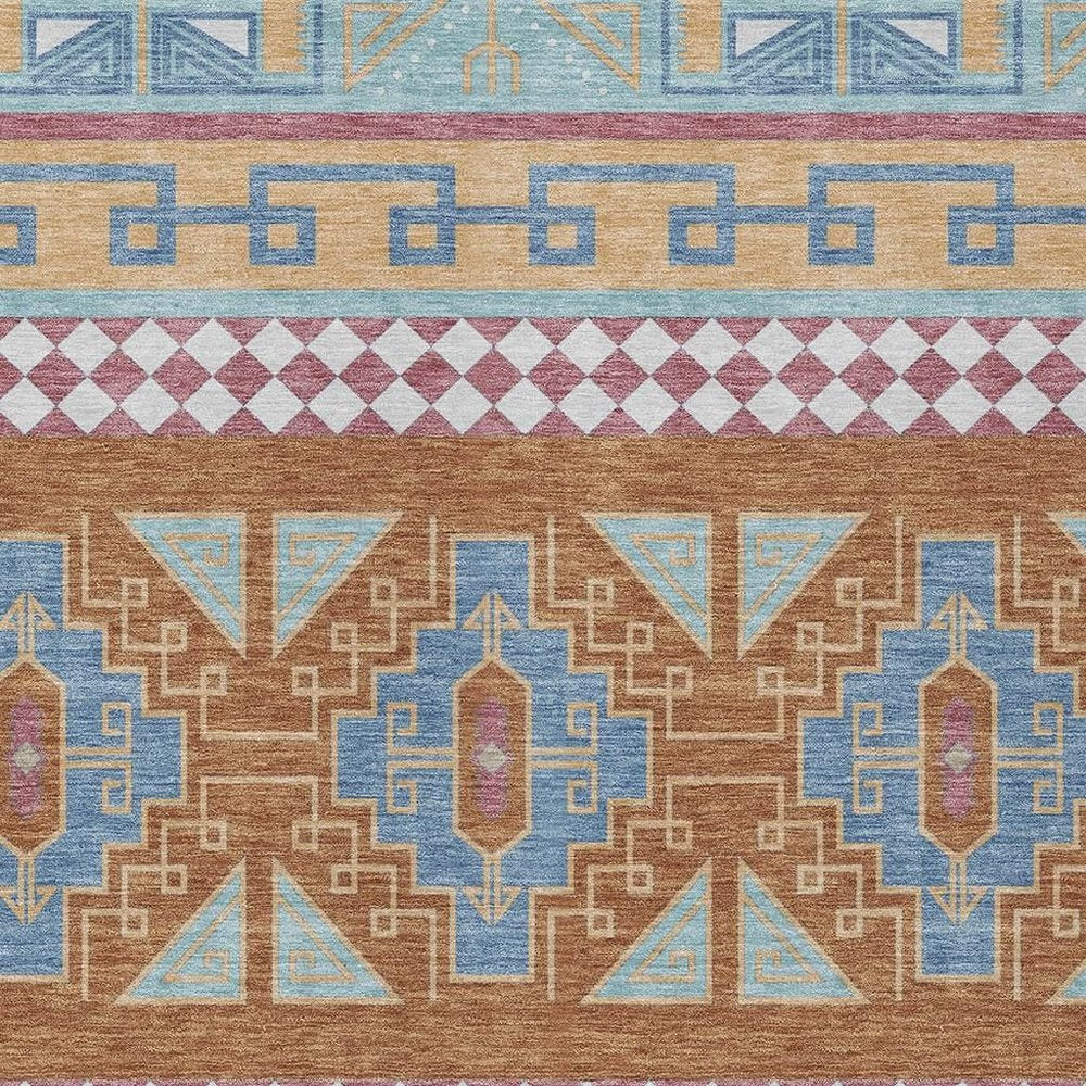 10' X 14' Blue And Aqua Tribal Washable Indoor Outdoor Area Rug — view 4