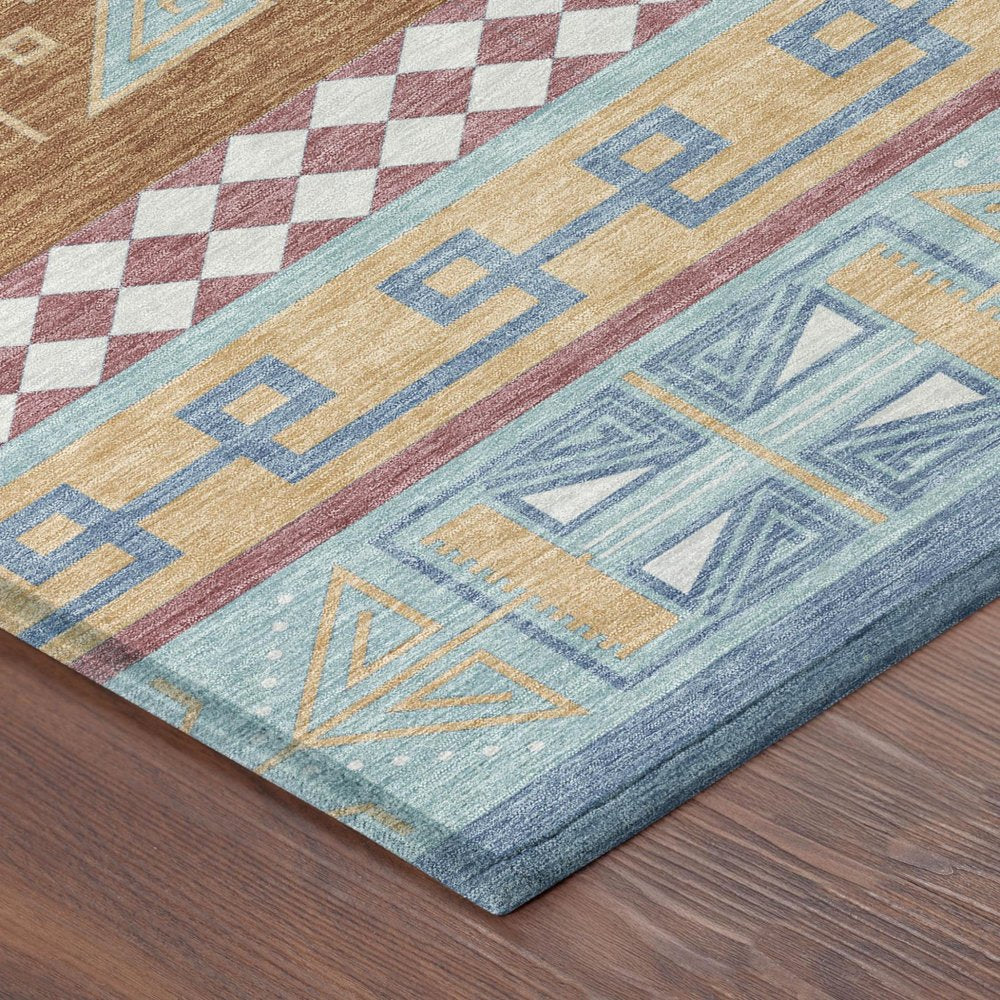 10' X 14' Blue And Aqua Tribal Washable Indoor Outdoor Area Rug — view 2