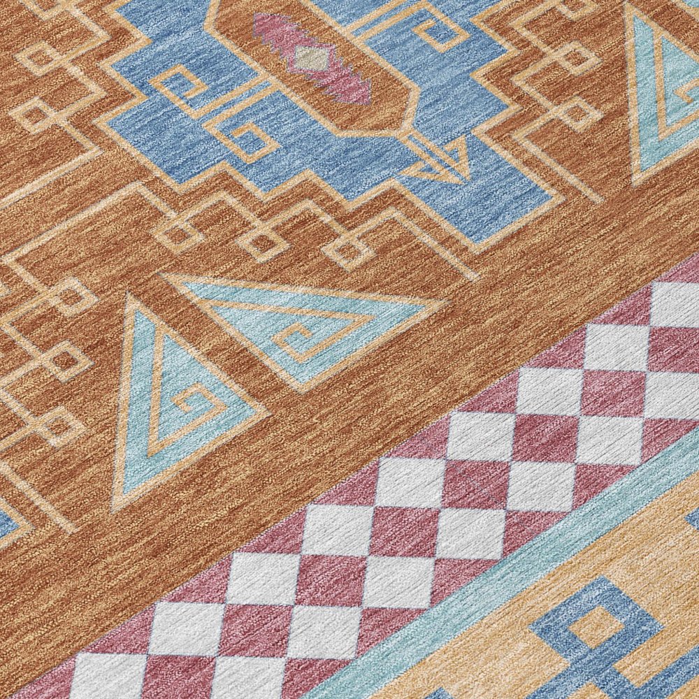 10' X 14' Blue And Aqua Tribal Washable Indoor Outdoor Area Rug — view 3
