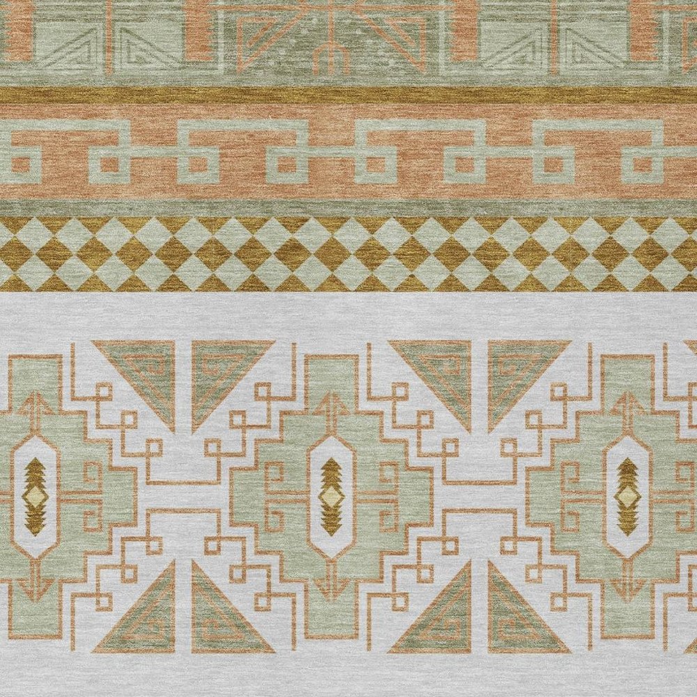 5' X 8' Green And Teal Blue Tribal Washable Indoor Outdoor Area Rug — view 4