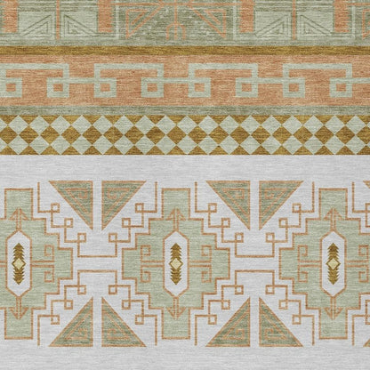 5' X 8' Green And Teal Blue Tribal Washable Indoor Outdoor Area Rug