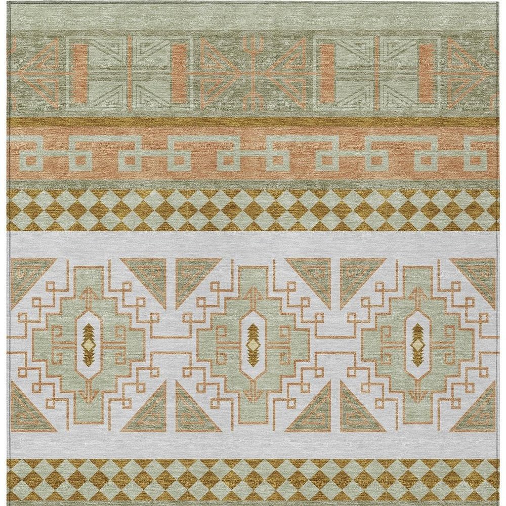 5' X 8' Green And Teal Blue Tribal Washable Indoor Outdoor Area Rug
