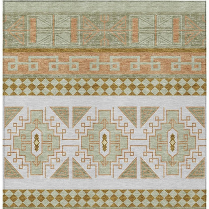 5' X 8' Green And Teal Blue Tribal Washable Indoor Outdoor Area Rug