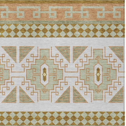 5' X 8' Green And Teal Blue Tribal Washable Indoor Outdoor Area Rug