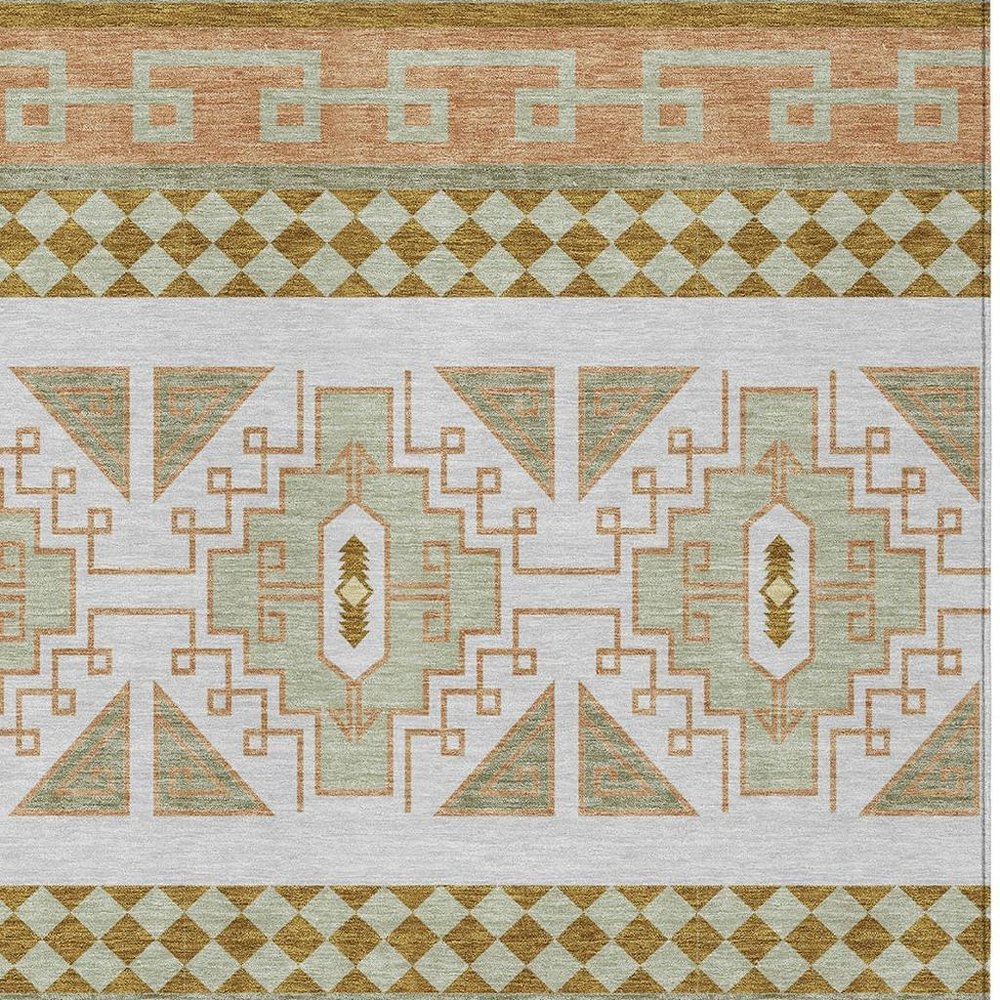 5' X 8' Green And Teal Blue Tribal Washable Indoor Outdoor Area Rug HomeRoots