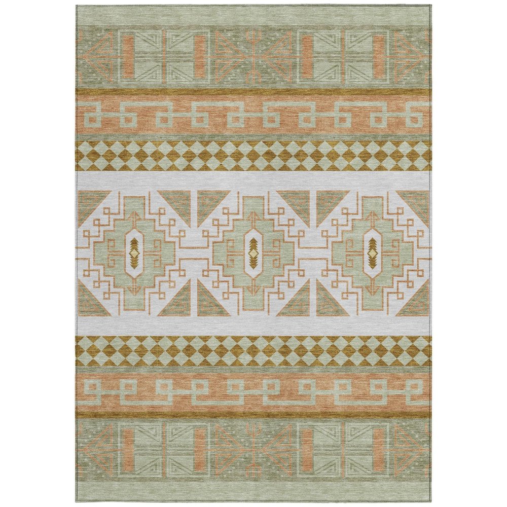 8' X 10' Green And Teal Blue Tribal Washable Indoor Outdoor Area Rug HomeRoots