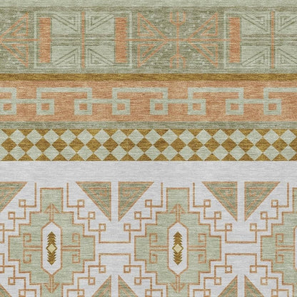 8' X 10' Green And Teal Blue Tribal Washable Indoor Outdoor Area Rug