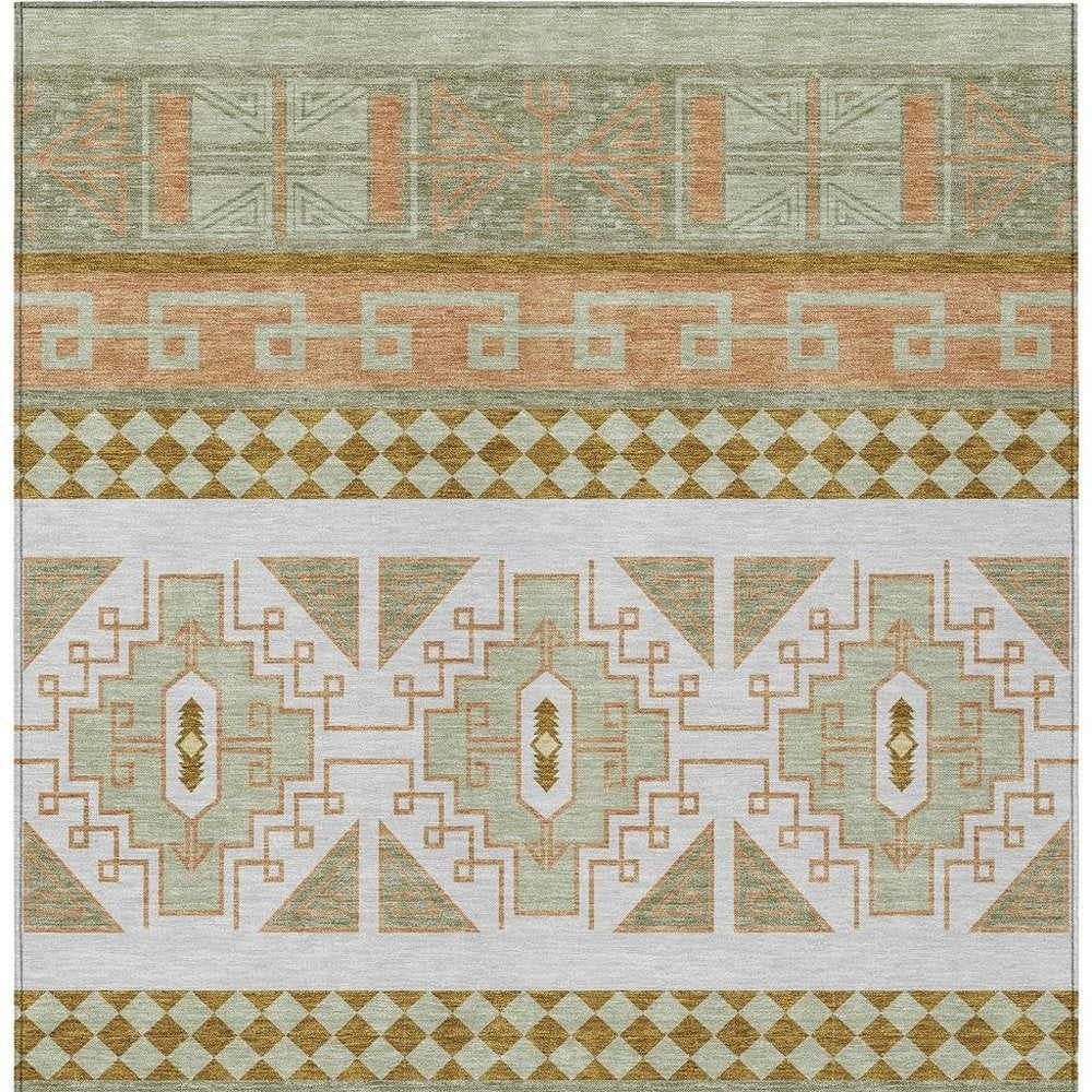 8' X 10' Green And Teal Blue Tribal Washable Indoor Outdoor Area Rug HomeRoots