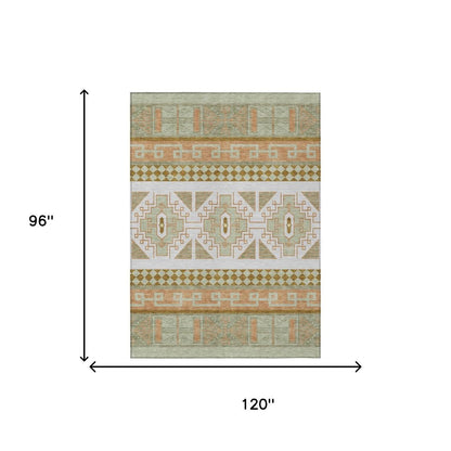 8' X 10' Green And Teal Blue Tribal Washable Indoor Outdoor Area Rug