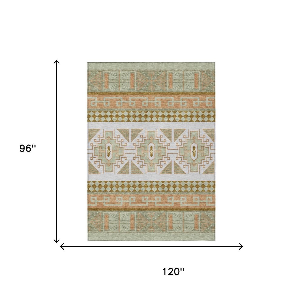 8' X 10' Green And Teal Blue Tribal Washable Indoor Outdoor Area Rug — view 6