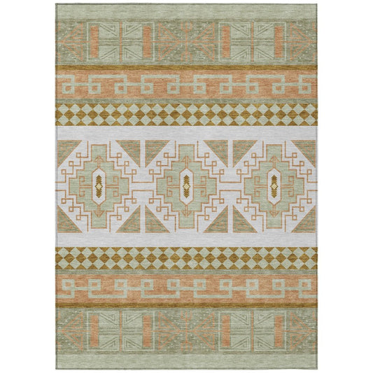 8' X 10' Green And Teal Blue Tribal Washable Indoor Outdoor Area Rug