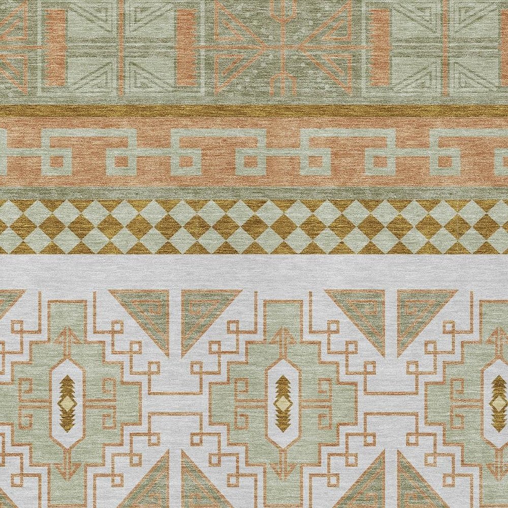 9' X 12' Green And Teal Blue Tribal Washable Indoor Outdoor Area Rug — view 4