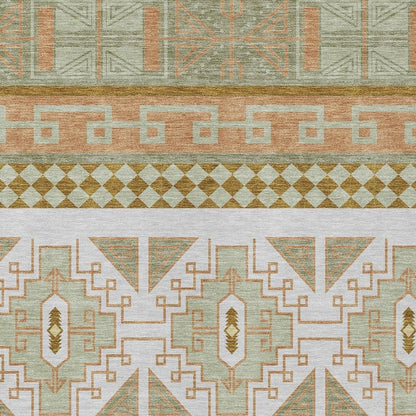 9' X 12' Green And Teal Blue Tribal Washable Indoor Outdoor Area Rug HomeRoots