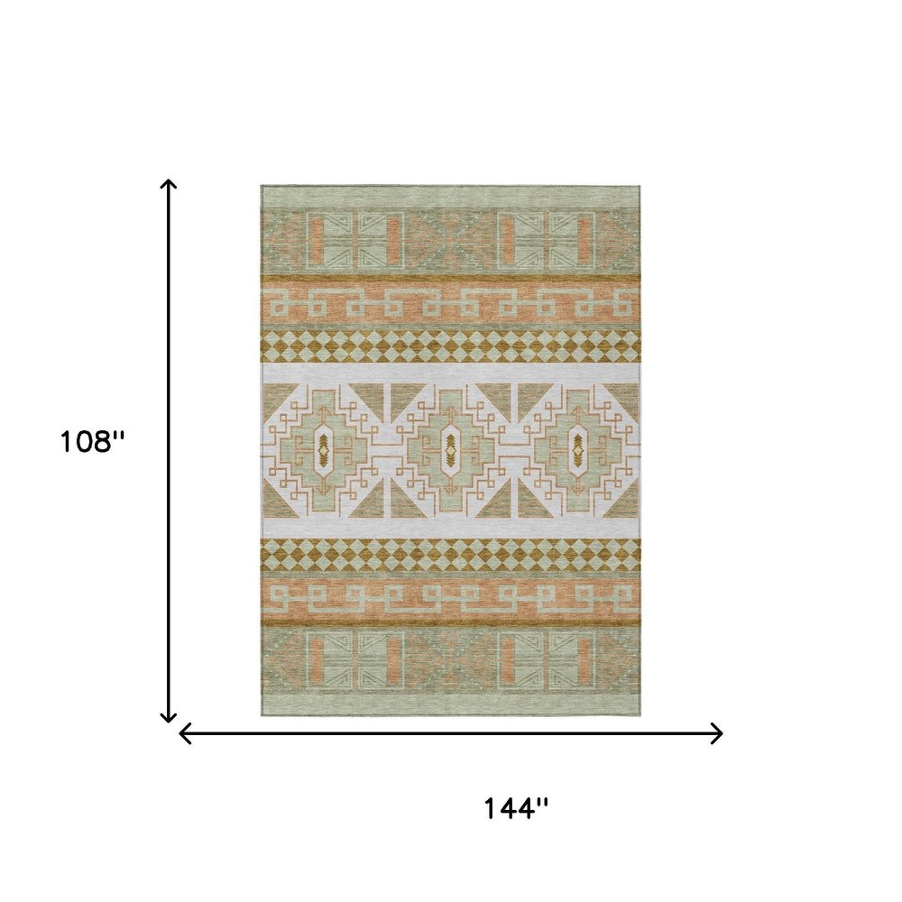 9' X 12' Green And Teal Blue Tribal Washable Indoor Outdoor Area Rug HomeRoots