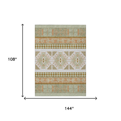 9' X 12' Green And Teal Blue Tribal Washable Indoor Outdoor Area Rug HomeRoots
