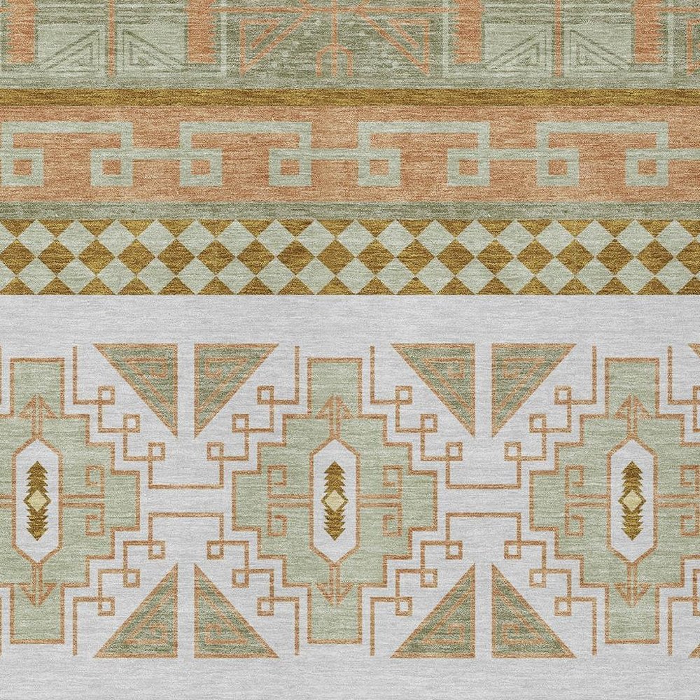 9' X 12' Green And Teal Blue Tribal Washable Indoor Outdoor Area Rug — view 8