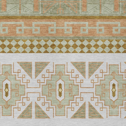 9' X 12' Green And Teal Blue Tribal Washable Indoor Outdoor Area Rug HomeRoots