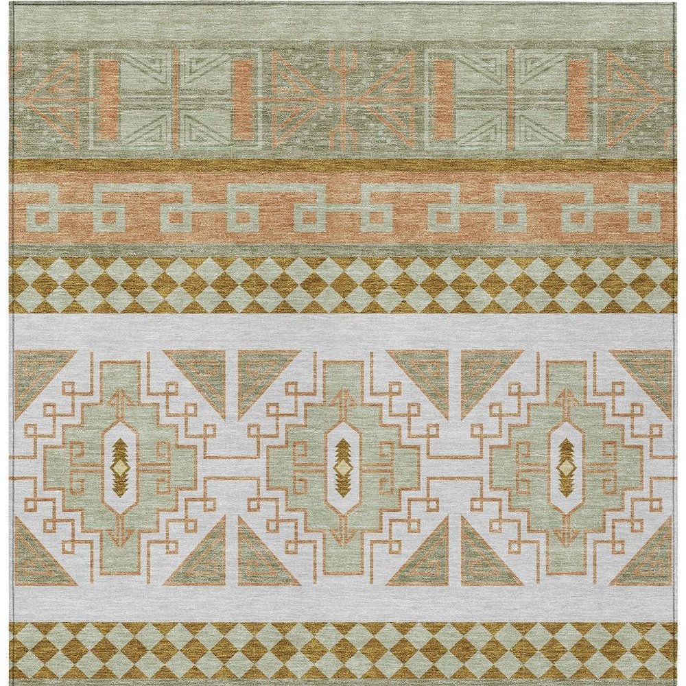 9' X 12' Green And Teal Blue Tribal Washable Indoor Outdoor Area Rug — view 9