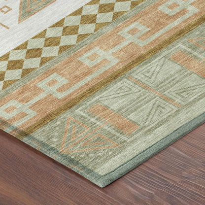 9' X 12' Green And Teal Blue Tribal Washable Indoor Outdoor Area Rug HomeRoots