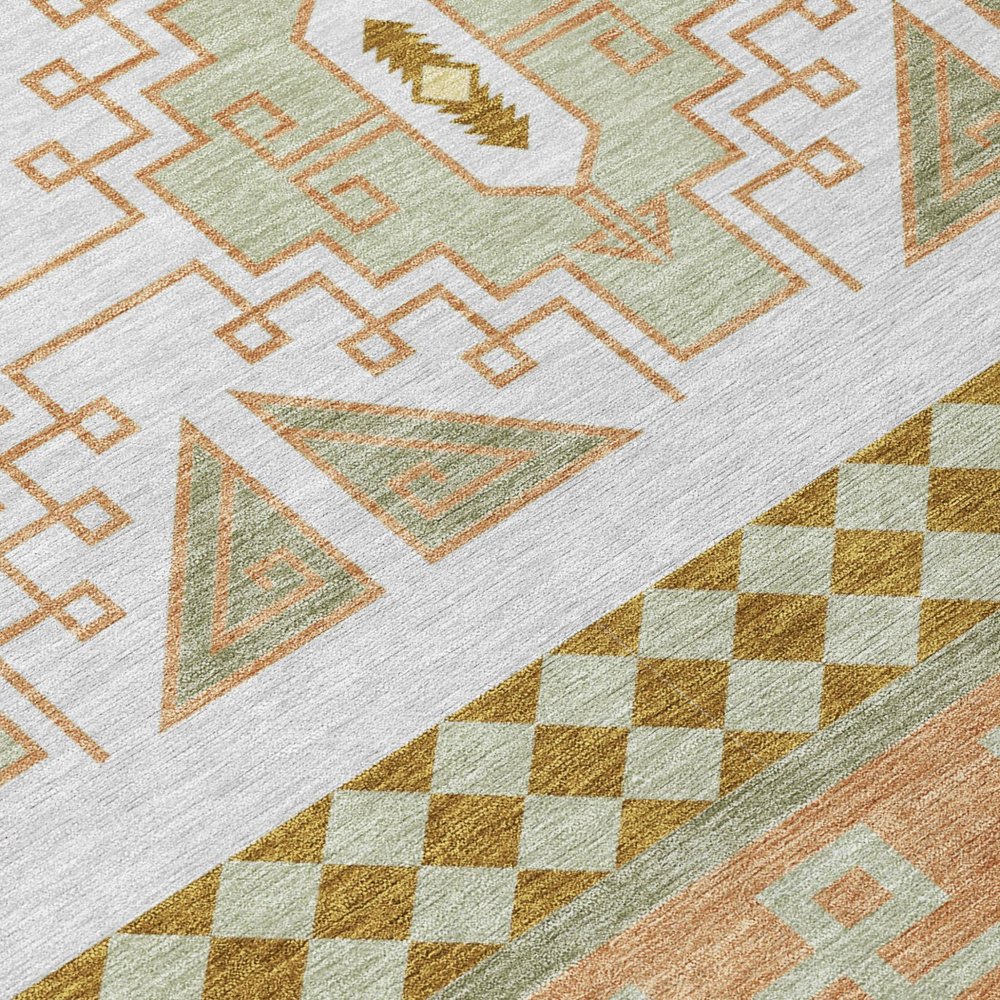 9' X 12' Green And Teal Blue Tribal Washable Indoor Outdoor Area Rug — view 3