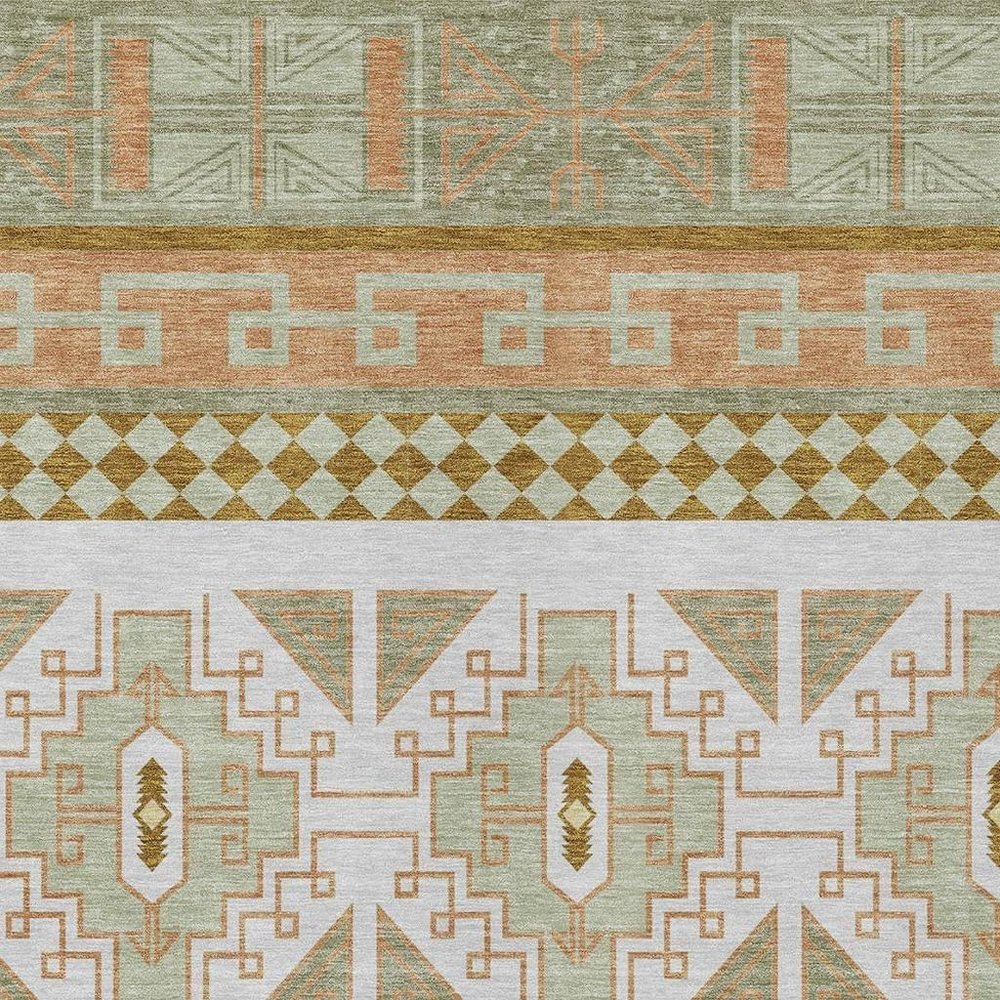 10' X 14' Green And Teal Blue Tribal Washable Indoor Outdoor Area Rug HomeRoots