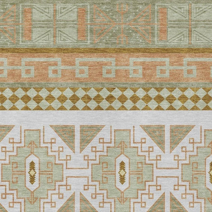 10' X 14' Green And Teal Blue Tribal Washable Indoor Outdoor Area Rug