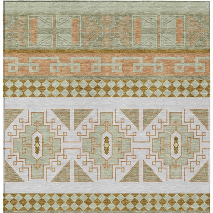 10' X 14' Green And Teal Blue Tribal Washable Indoor Outdoor Area Rug HomeRoots