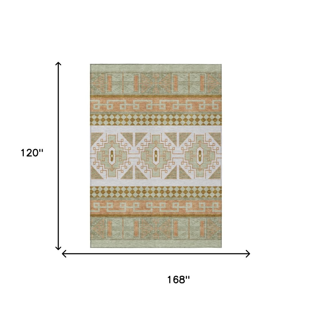 10' X 14' Green And Teal Blue Tribal Washable Indoor Outdoor Area Rug HomeRoots