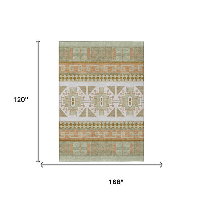 10' X 14' Green And Teal Blue Tribal Washable Indoor Outdoor Area Rug HomeRoots