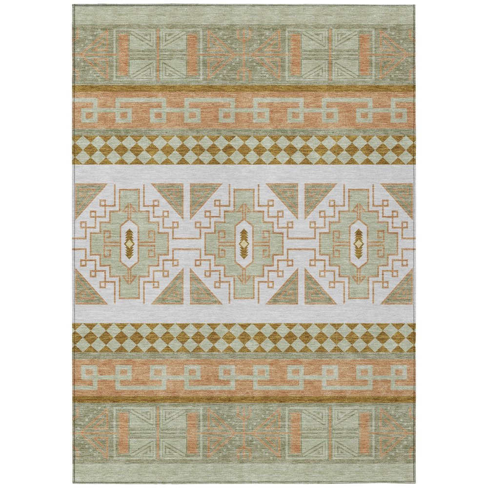 10' X 14' Green And Teal Blue Tribal Washable Indoor Outdoor Area Rug — view 1