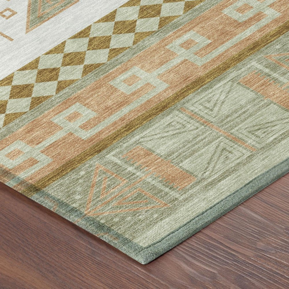 10' X 14' Green And Teal Blue Tribal Washable Indoor Outdoor Area Rug — view 2