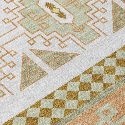 10' X 14' Green And Teal Blue Tribal Washable Indoor Outdoor Area Rug