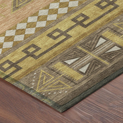 8' Chocolate And Olive Green Round Tribal Washable Indoor Outdoor Area Rug HomeRoots