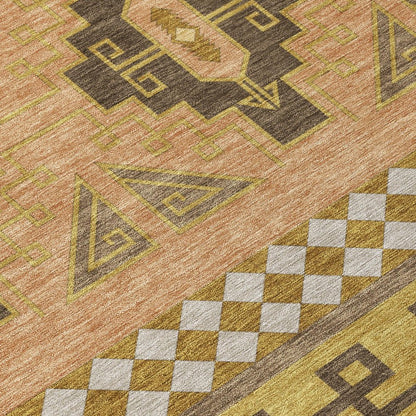 8' Chocolate And Olive Green Round Tribal Washable Indoor Outdoor Area Rug