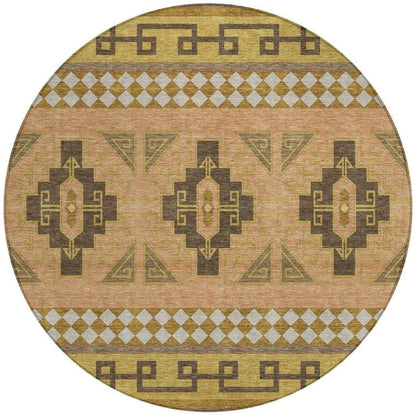 8' Chocolate And Olive Green Round Tribal Washable Indoor Outdoor Area Rug HomeRoots