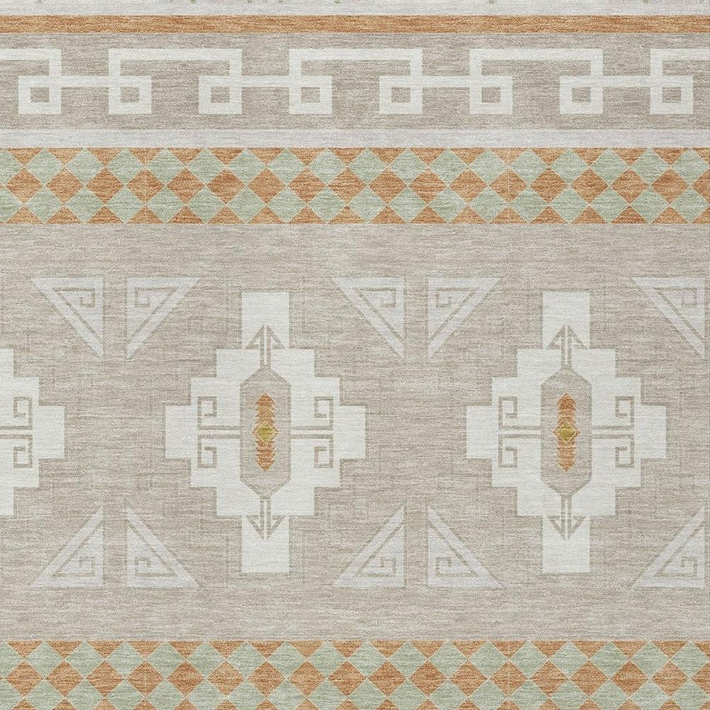 3' X 5' Ivory And Green Tribal Washable Indoor Outdoor Area Rug HomeRoots