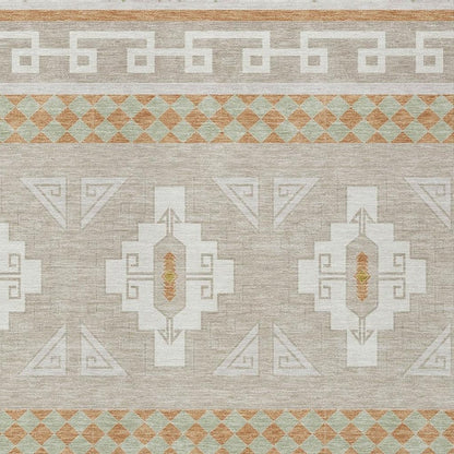 3' X 5' Ivory And Green Tribal Washable Indoor Outdoor Area Rug HomeRoots