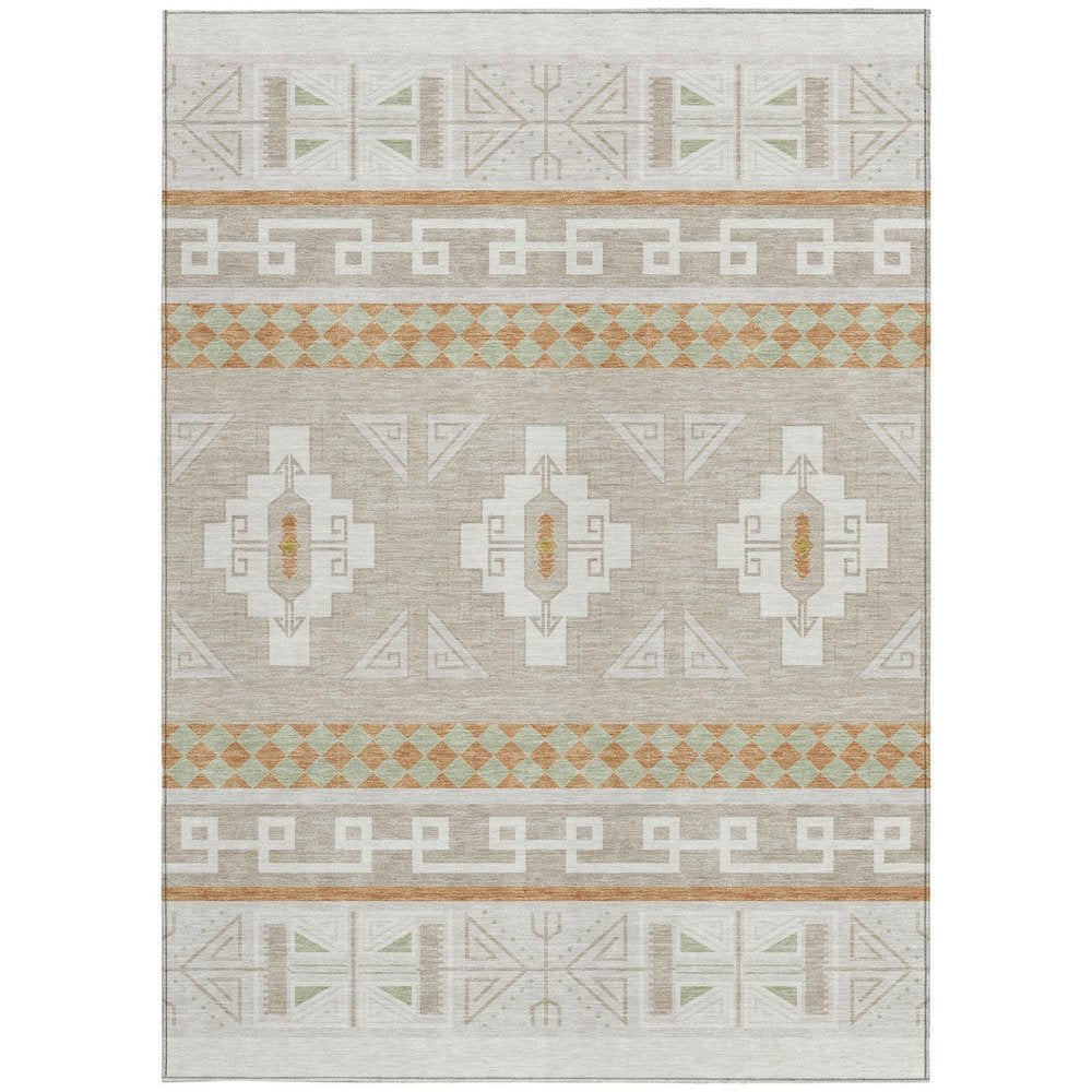 3' X 5' Ivory And Green Tribal Washable Indoor Outdoor Area Rug HomeRoots