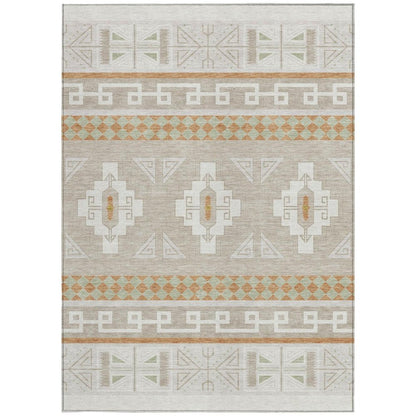3' X 5' Ivory And Green Tribal Washable Indoor Outdoor Area Rug HomeRoots