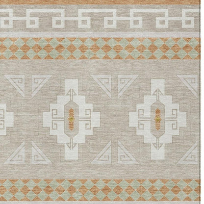 3' X 5' Ivory And Green Tribal Washable Indoor Outdoor Area Rug HomeRoots