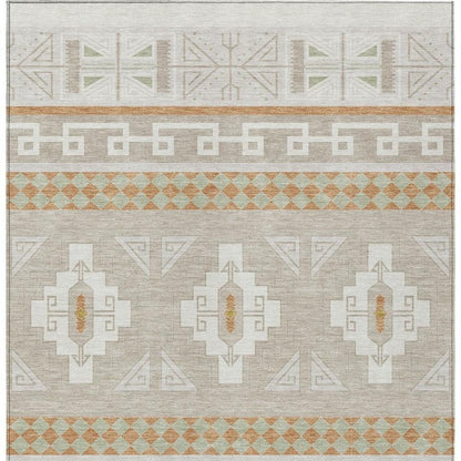3' X 5' Ivory And Green Tribal Washable Indoor Outdoor Area Rug HomeRoots