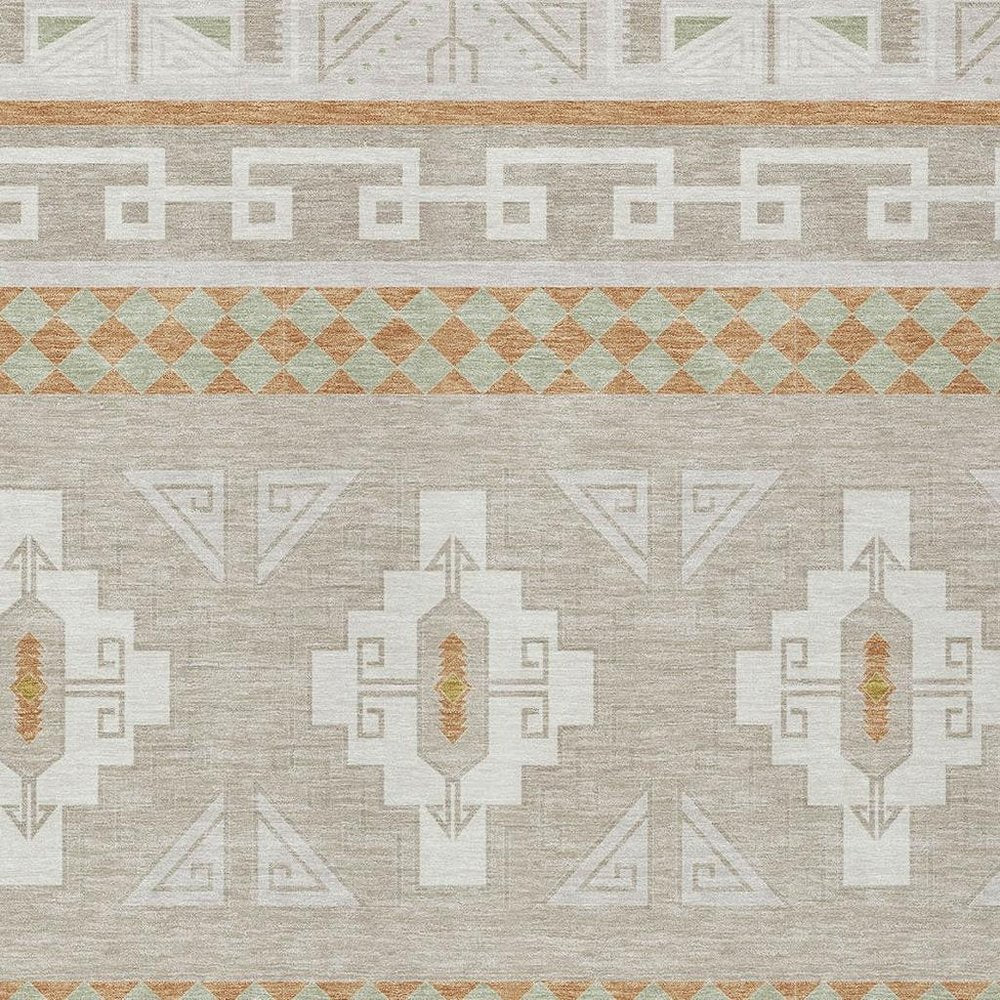 8' X 10' Ivory And Green Tribal Washable Indoor Outdoor Area Rug HomeRoots